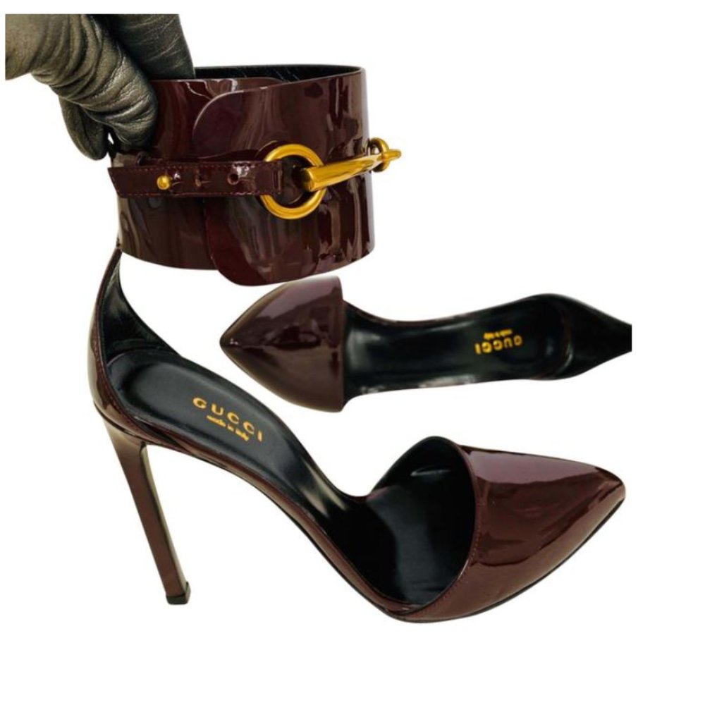 Gucci Burgundy Ankle Cuff Pointy Pumps